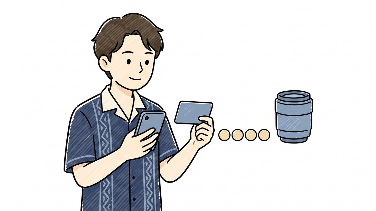 ポイントをカメラ用品の購入に使えるか確認するりょうたのイメージ